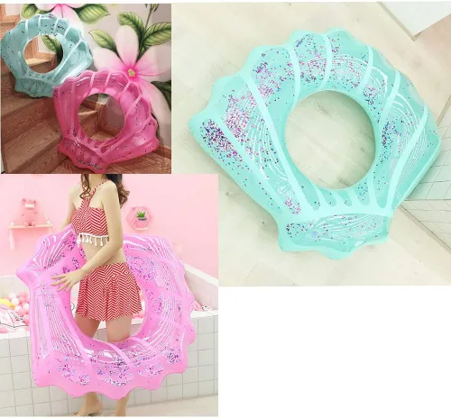 Vista 2 de ZaH Anillos de natación de concha para niños y adultos, anillo de natación inflable, balsa, tubo de natación de agua, decoración de fiesta de verano
