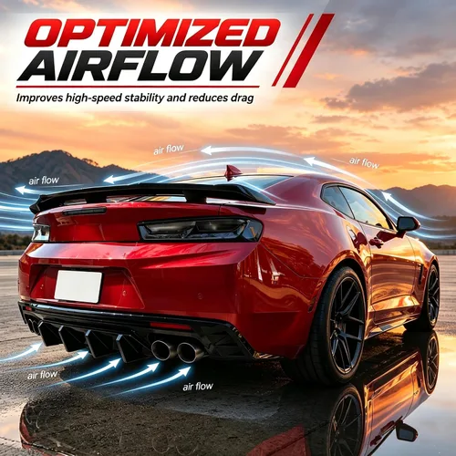 Vista 7 de Compatible con Chevrolet Camaro 2016-2024 (excepto el modelo ZL1) difusor Brillo negro