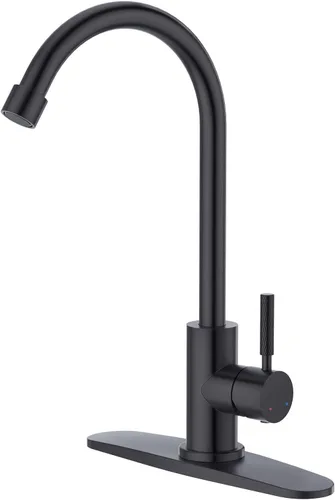 Vista 14 de CREA Grifo negro mate solo para agua fría, para cocina, bar, fregadero al aire libre, 1 agujero, 3 agujeros (con placa de cubierta), arco alto