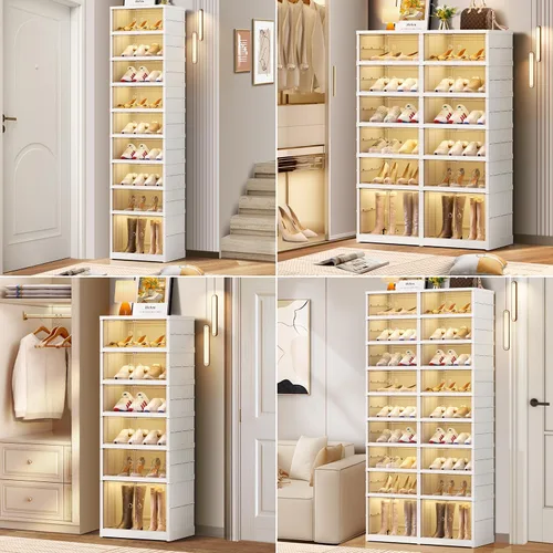 Vista 5 de CIMLORD Zapatero plegable de 3 niveles para armario, 12 pares de estantes de plástico para zapatos, caja de almacenamiento plegable para zapatos