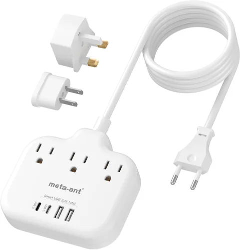 Vista 11 de Adaptador de Enchufe de Sudáfrica, Adaptador Tipo M para Sudáfrica con 3 Tomas de CA y 4 Puertos USB (2 USB C) 15.5W, Cable de Extensión de 3FT