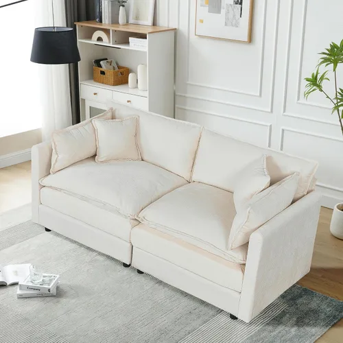Vista 57 de Setawix Sofá Profundo de 3 Plazas con Otomana, Sofás de Nube en Forma de L de 112.2" para Sala de Estar, Sofá de Nube de Chenilla con Asiento Café