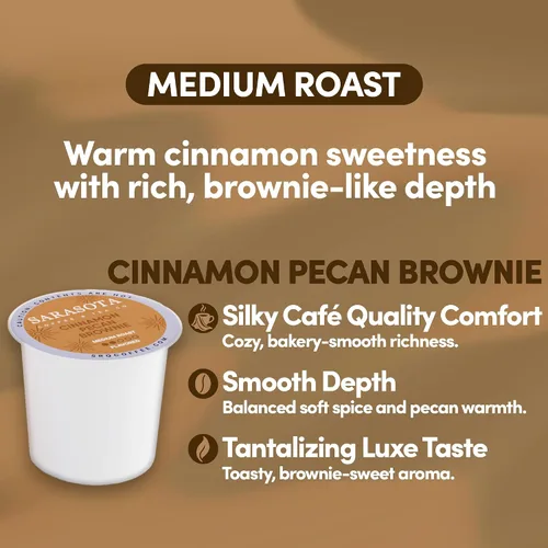 Vista 3 de Sarasota K-Cup Cápsulas de café Café con sabor a tostado medio Brownie de nuez y canela Una porción para cafeteras Keurig Gourmet, bajo
