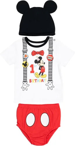 Vista 2 de Disney Mickey Mouse - Conjunto de 3 piezas de camiseta gráfica para el primer cumpleaños para bebé y cosplay
