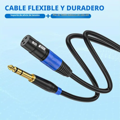 Vista 3 de Pack de 2 Cables XLR Hembra a 1/4 Pulgada 6,35 mm TRS Mono Jack para Micrófono Dinámico, 1,6 Pies, Negro, Cable de Micrófono XLR Hembra Equilibrado