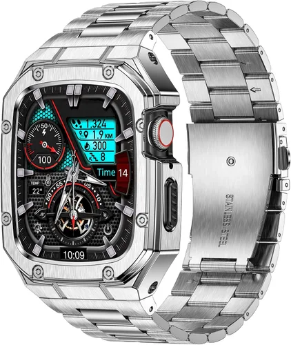 Vista 13 de BAITEYOU Correa con Funda Compatible con Apple Watch Series 6 5 4 SE 3 2 1 44mm 42mm, Correa de Nylon con Funda Resistente de Acero Inoxidable