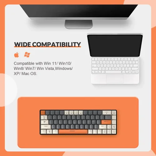 Vista 7 de T8 - Teclado mecánico 60% para juegos, mini teclado TKL de diseño compacto de 68 teclas, retroiluminación RGB de 18 cromas, interruptor marrón
