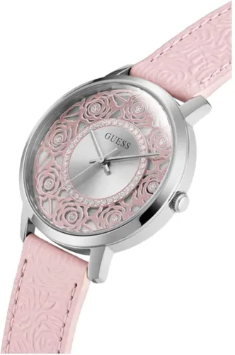Vista 5 de GUESS Reloj para mujer de 1.57 pulgadas - Correa rosa con esfera plateada y caja plateada, Rosado