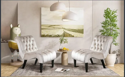 Vista 8 de Sillón decorativo de terciopelo para sala de estar, silla de ocio moderna con respaldo copetudo, silla auxiliar sin brazos para interiores, sillas