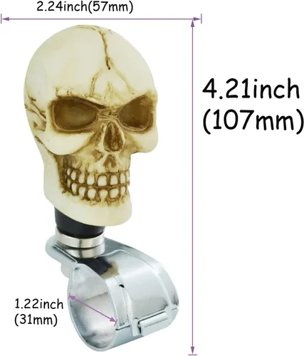 Vista 3 de Volante giratorio con diseño de calavera divertida perilla suicida para la mayoría de vehículos de transmisión automática manual (beige)
