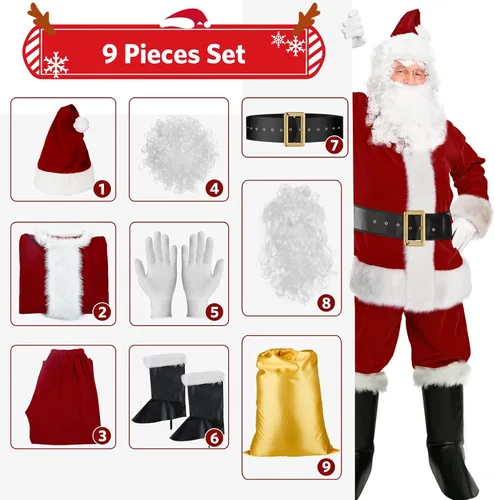 Vista 8 de SHEJIZE Disfraz de Papá Noel para hombres, traje de Papá Noel, para adultos, hombres, disfraz de Papá Noel para hombres, traje de Papá Noel