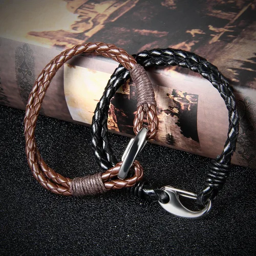 Vista 3 de OIDEA 2 pulseras trenzadas de cuero para hombre y mujer, de acero inoxidable, cierre de gancho fácil de 8.0in