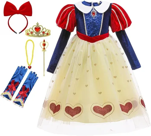 Vista 64 de HIHCBF Disfraz de princesa blanca como la nieve para niñas, cumpleaños, Navidad, Halloween, carnaval (con accesorios)