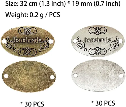 Vista 4 de Juland 60 etiquetas de metal hechas a mano de aleación hechas a mano, dije de cuentas de metal, etiquetas de metal para hacer joyas, manualidades