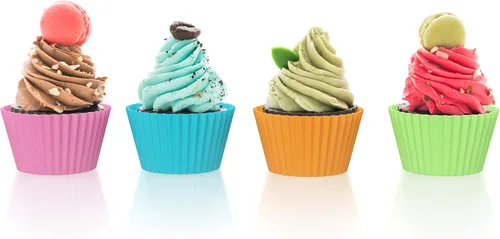 Vista 5 de Bakerpan Mini soportes de silicona para cupcakes, mini forros para cupcakes, tazas de pastelería y postre, paquete de 24 (multicolor)