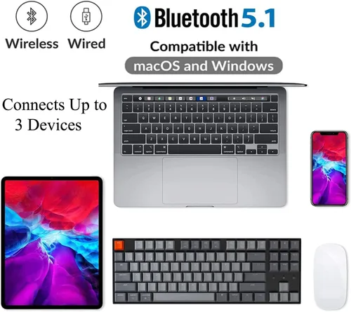 Vista 2 de Keychron Teclado mecánico K8 Tenkeyless inalámbricocableado teclado de computadora Bluetooth multitarea intercambiable en caliente