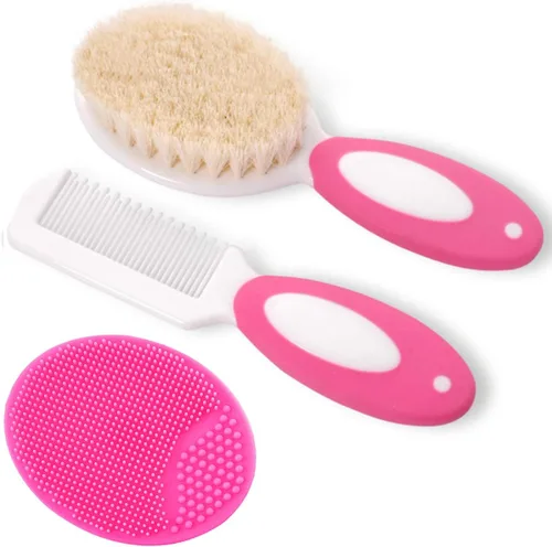 Vista 8 de Juego de cepillo y peine para el pelo del bebé para recién nacidos y niños pequeños Cerdas de cabra suaves naturales Ideal para la cuna Regalo