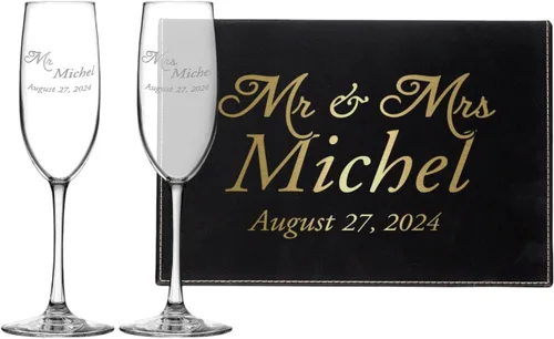 Vista 26 de Copas de champán personalizadas para boda, copas de brindis de aniversario, copas de boda, señor y señora, regalo de boda, copas de champán