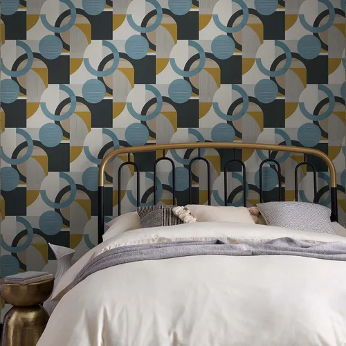 Vista 2 de NEXT Retro Shapes Geo Blues Papel pintado