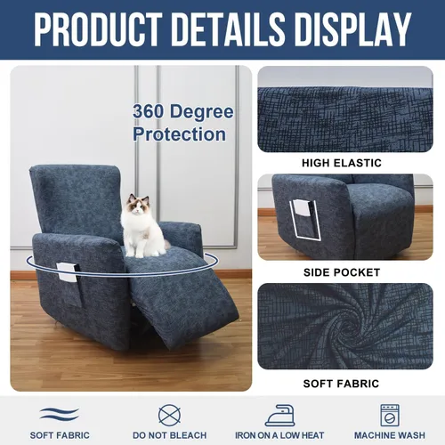 Vista 3 de NILUOH Funda Elástica para Sillón Reclinable de 4 Piezas Estampada, Fundas para Silla Lazy Boy, Funda para Sofá Reclinable Antideslizante, Protector