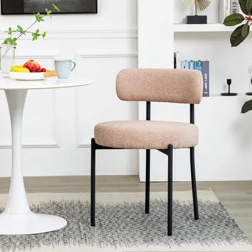 Vista 35 de DYHOME - Juego de 2 sillas de comedor de bouclé negro, sillas de cocina modernas de mediados de siglo con respaldo curvo y patas de metal, sillas