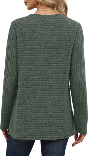 Vista 5 de WIHOLL Suéteres de otoño para mujer, trajes de profesor, camisas de manga Verde