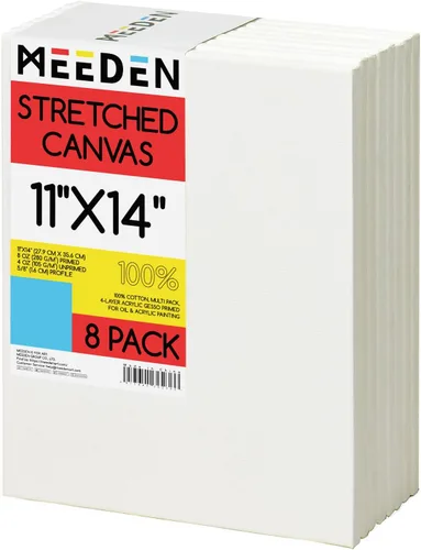 Vista 8 de MEEDEN Lienzo estirado, 8 x 8 pulgadas, paquete de 6, lienzos blancos en blanco para pintar, 100% algodón, 8 onzas imprimado con geso, lienzo