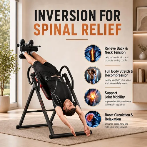 Vista 2 de Inversion Table for Back Pain Relief, Decompression Back Stretcher Strength Training Inversion Equipment with Safe Belt, Comfortable Ankle