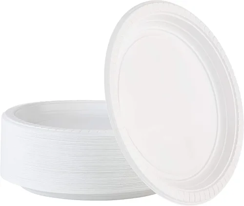 Vista 8 de PLASTICPRO Platos redondos de plástico de 7 pulgadas para microondas, desechables, color blanco, vajilla de 100