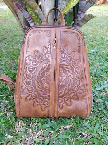 Vista 5 de Mochila para mujer, piel auténtica, bandolera de mano