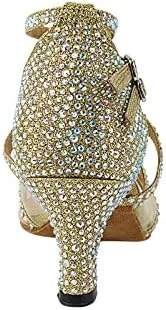 Vista 5 de Zapatos de baile muy finos para mujer, latina, salsa, ritmo de baile, colección Crystal 5008Bling de 2.5 pulgadas de tacón bajo y bolsa de zapatos