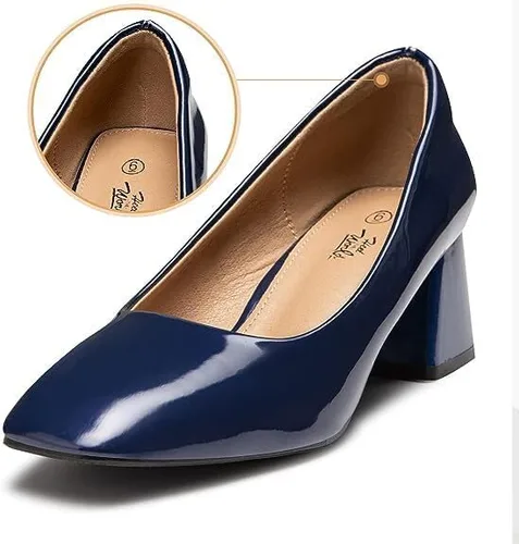 Vista 6 de Heel The World Zapatos de tacón bajo y grueso para mujer, zapatos de vestir de charol con punta cuadrada para fiesta, oficina