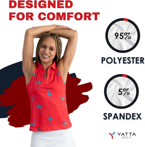 Vista 6 de YATTA GOLF Polo de golf sin mangas para mujer, resistente a las arrugas, absorbe la humedad, cuello en V para mujer