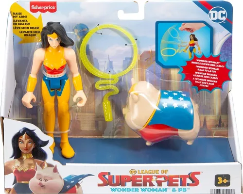 Vista 6 de Fisher-Price DC League of Super-Pets Juguetes preescolares Wonder Woman y PB Juego de figuras posables para juegos de simulación para niños a partir
