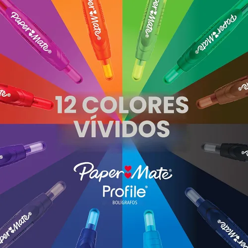 Vista 7 de Paper Mate Profile Bolígrafos retráctiles de punta redonda, negrita, 1.4mm, colores surtidos, 12 unidades - Para la vuelta a clases, hogar, oficina