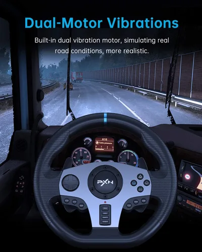 Vista 3 de PXN V9 - Volante de carreras para juegos con pedales y palanca de cambios, volante para PC, Xbox One, Xbox Series XS, PS4, PS3 y Nintendo Switch