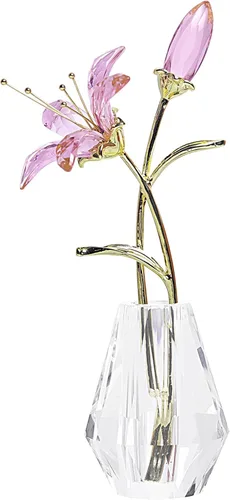 Vista 10 de LONGWIN Flores artificiales de lirio de tigre con jarrón – Estatuillas coleccionables de cristal recubiertas AB floreciendo flor de lirio falso