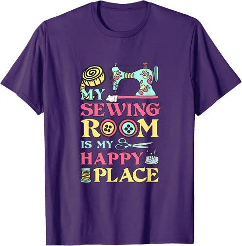 Vista 5 de Costura is my Happy Place diseño de una playera, mujer S, Arándano