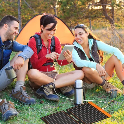 Vista 6 de Cargador de panel solar pequeño de 20 W, 5 V, USB-A, USB-C, plegable, portátil, ligero, ETFE, panel de energía de emergencia, IP67, impermeable