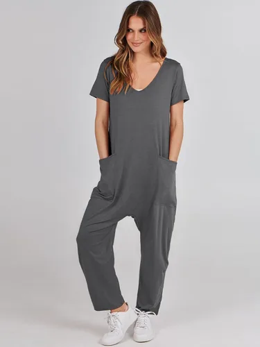 Vista 6 de ANRABESS Enterizo de verano de manga corta con cuello en V para mujer, estilo casual, holgado, con bolsillos