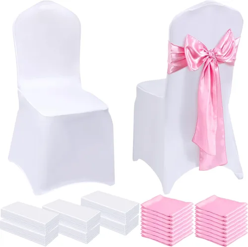 Vista 11 de Mepase - Juego de 100 fundas para sillas, color blanco, dorado champán