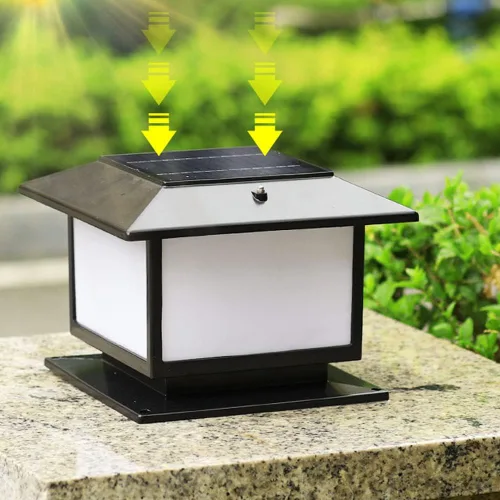 Vista 3 de Luces de poste al aire libre, luz solar moderna de pilar de metal IP55, luz impermeable para exteriores, luz de poste de valla de villa, luz