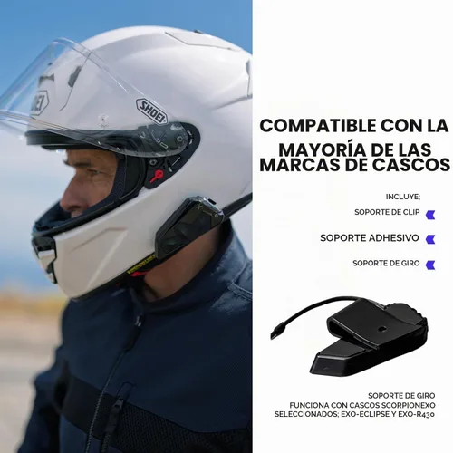 Vista 2 de EXOCOM LINK-1C Sistema de comunicación de intercomunicación para casco de motocicleta - Altavoces HD delgados de 40mm con intercomunicador Bluetooth