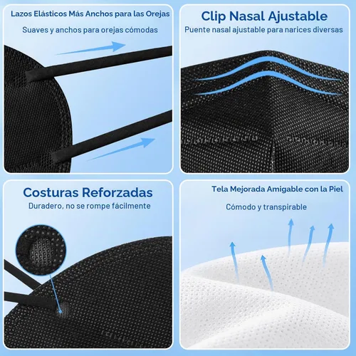 Vista 3 de ChiSip Mascarillas KN95 para adultos, mascarillas desechables de 5 capas Negro