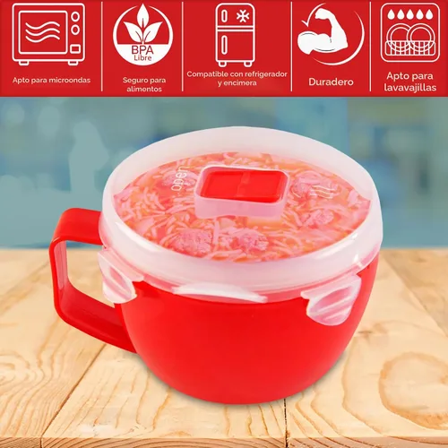 Vista 4 de Home-X Juego de 2 cuencos para microondas con tapa, tazón de ramen apto para microondas con ventilación de liberación de vapor y clips de fácil