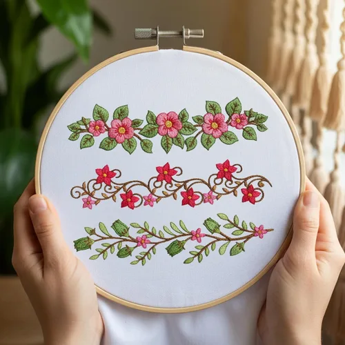 Vista 4 de TIESOME 4 hojas de estabilizadores de costura a mano solubles en agua con borde de flores, estabilizadores de bordado con flores largas de ratán