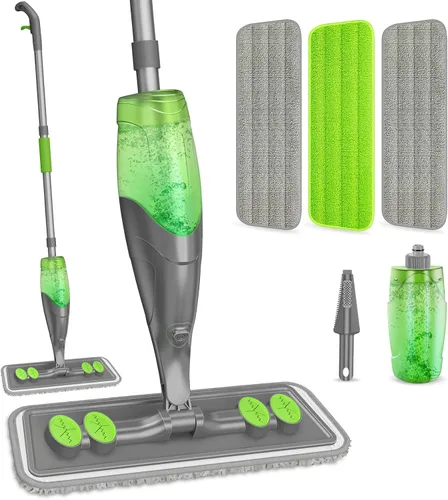 Vista 10 de Mopa de microfibra para pisos de madera dura - Mopa en aerosol húmeda y seca con 4 almohadillas lavables para azulejos, madera, laminado, vinilo