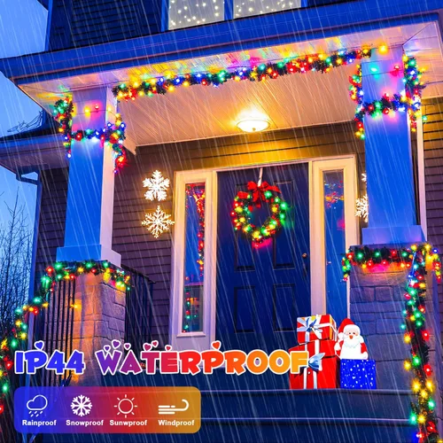 Vista 8 de Luces de Navidad Multicolor Conectables para Exteriores Impermeables, 66 pies 200 LED Luces de Navidad LED para Interiores con Enchufe, 8 Modos