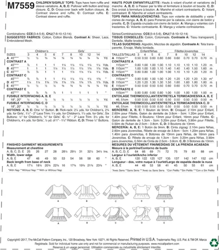 Vista 2 de McCall Patterns - Camisetas estilo péplum para niños/niñas, con variaciones de recorte, patrón de costura, CCE (3-4-5-6)