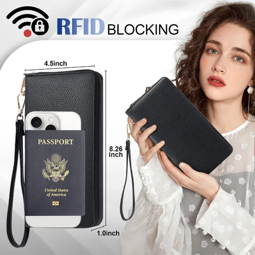 Vista 5 de Chelmon - Monedero para mujer de cuero genuino con bloqueo de señal RFID, para tarjetas de crédito